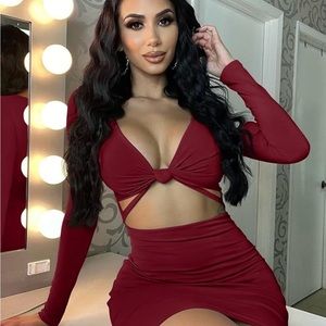 Women's Sexy Bodycon Deep V Neck Long Sleeve Mini Dress.